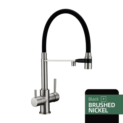 3-Way Kitchen Faucet – Brass Dual Handle Mixer with Pull-Out Dual Spray Nozzle - stirhaus